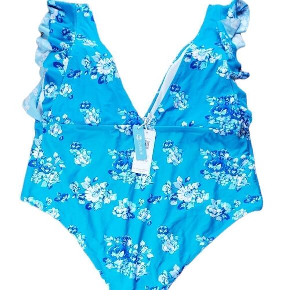 NWT Floral Blue One Piece Swimsuit - Picture 2 of 4